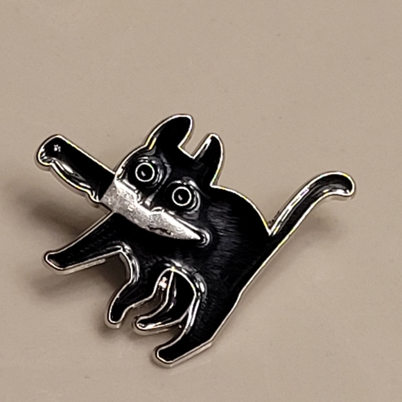 Black Cat With A Knife Enamel Pin - Picture 8 of 9
